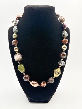 Artisan Mixed Bead Necklace Earth Tone Glass Boutique Statement